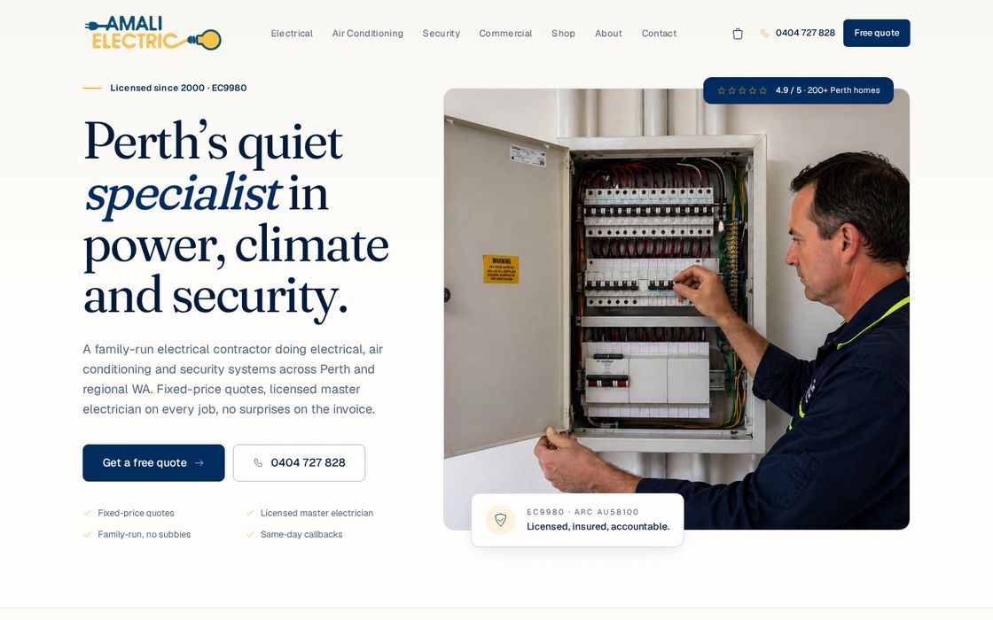 Amali Electric website by Chosen Digital